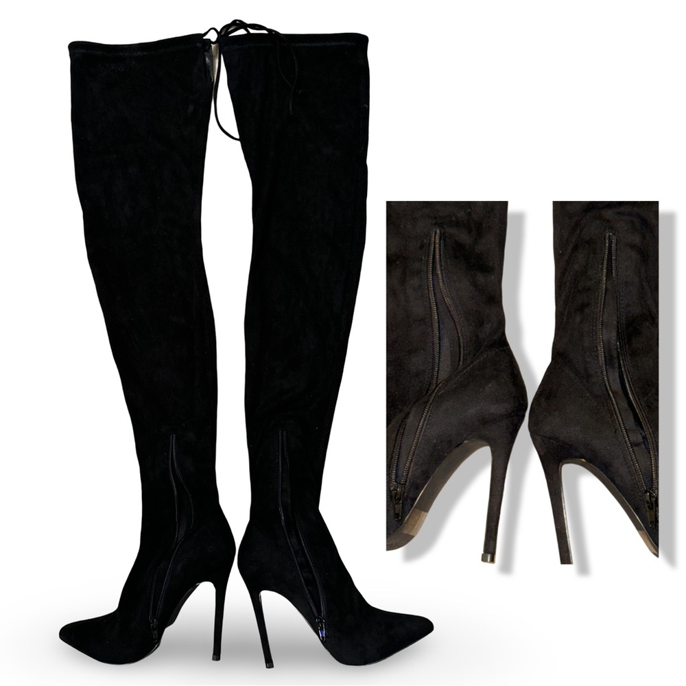 Fashion Nova Over the Knee Suede High Heel Boots Size 6 Black
